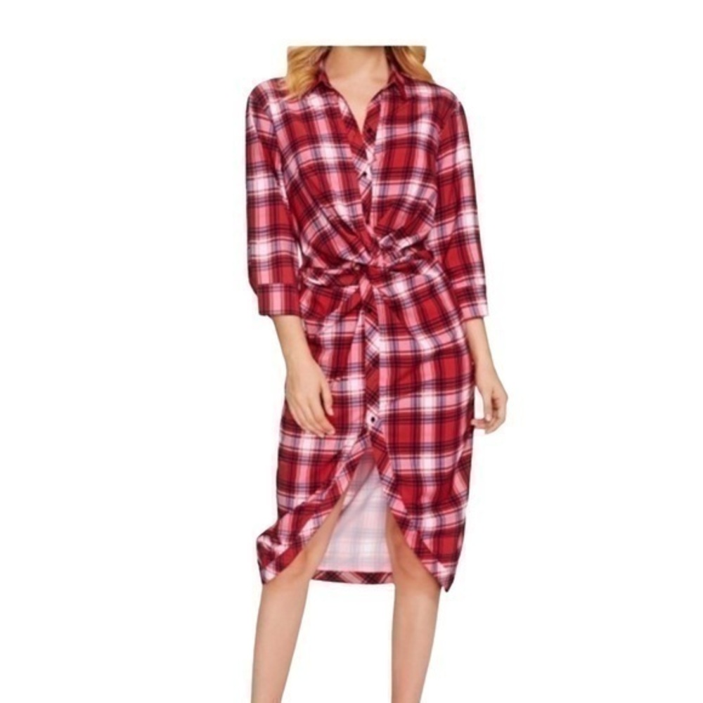 Zara Twist Front plaid Shirt Dress Red Sz M